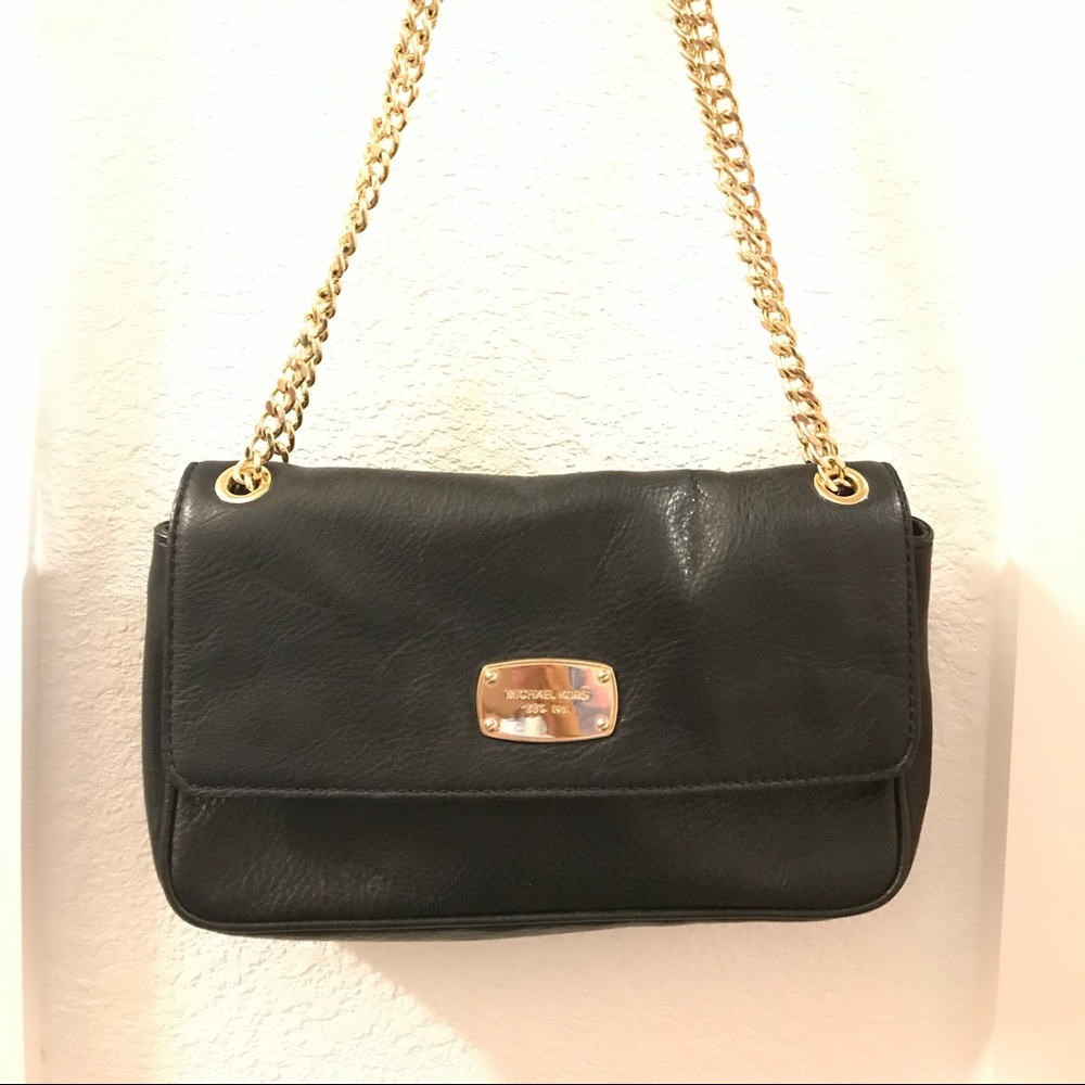 Black and Gold Michael Kors leather over the shoulder bag